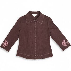 Vintage Passion Womens Y2K Maroon Crinkle Lightweight Blouse Embroidered Size S